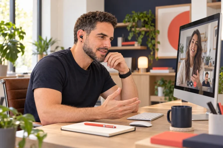 Gal on a video call with a client
