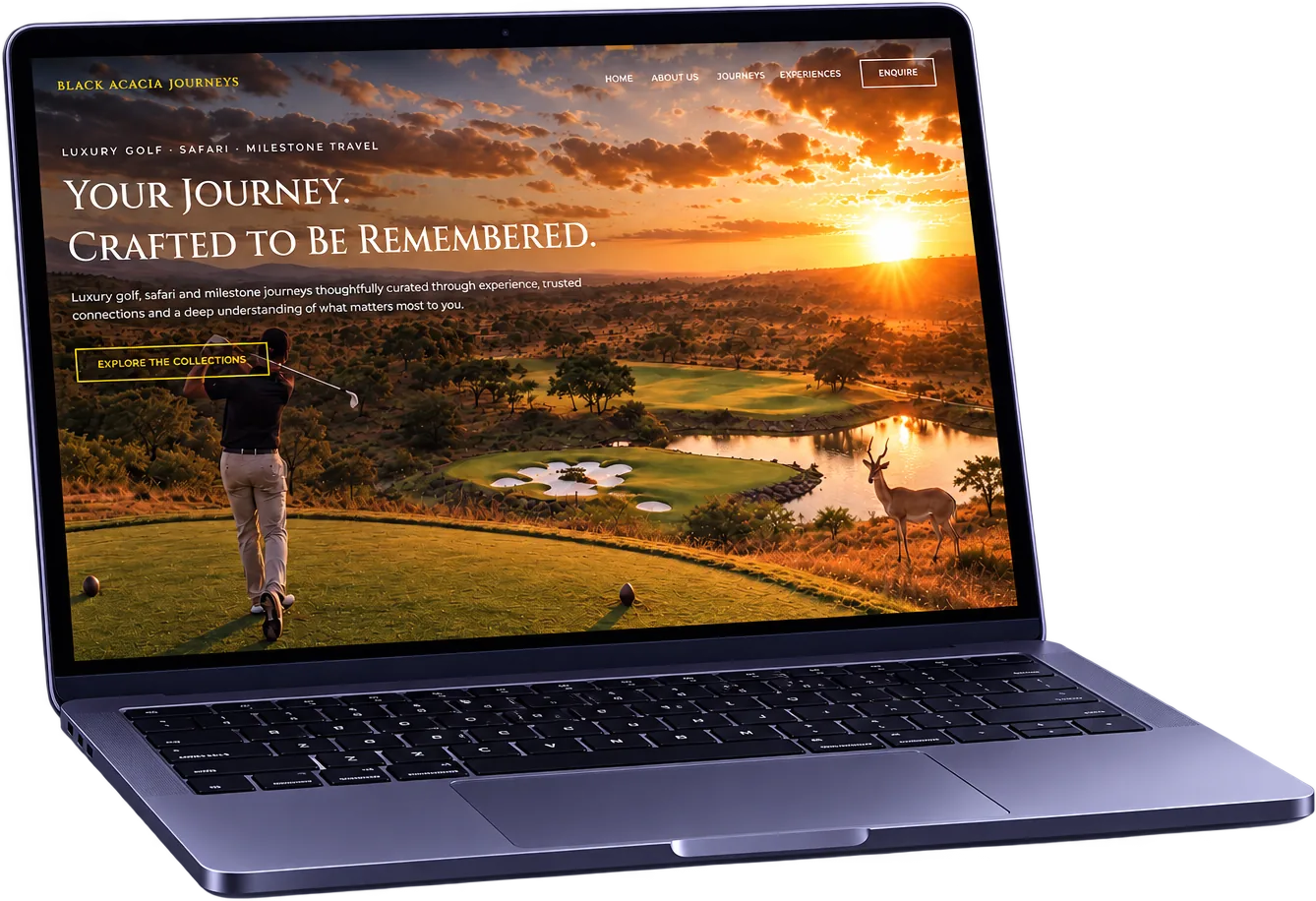 The Black Acacia Journeys website on a laptop