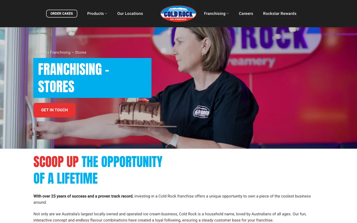 Cold Rock franchising page