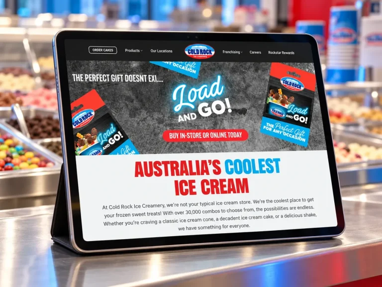 The Cold Rock website on a tablet in an ice cream store