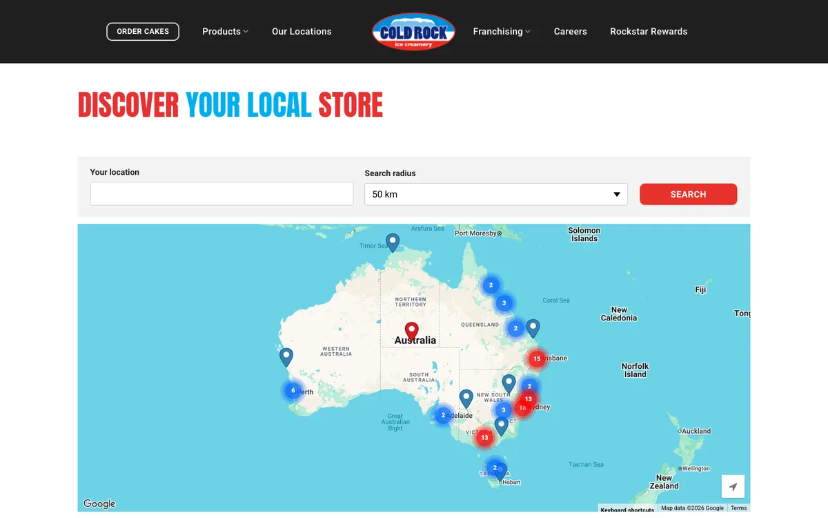Cold Rock store finder map