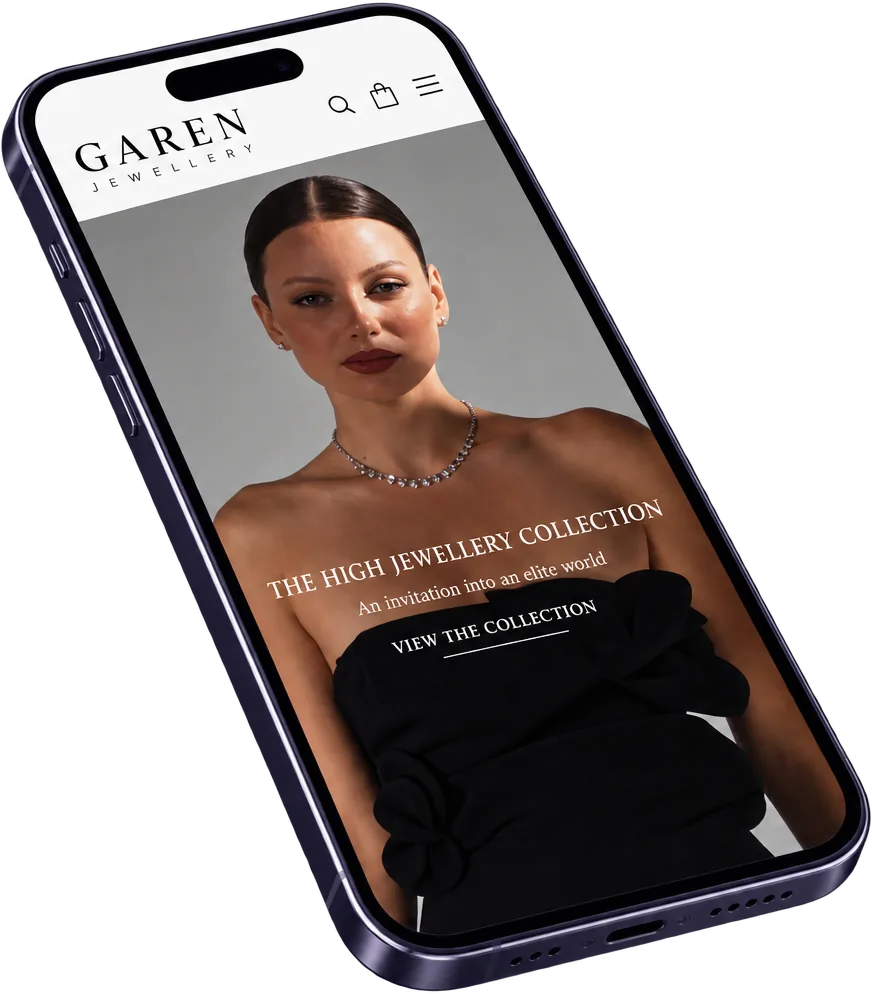 The Garen Jewellery website on a phone