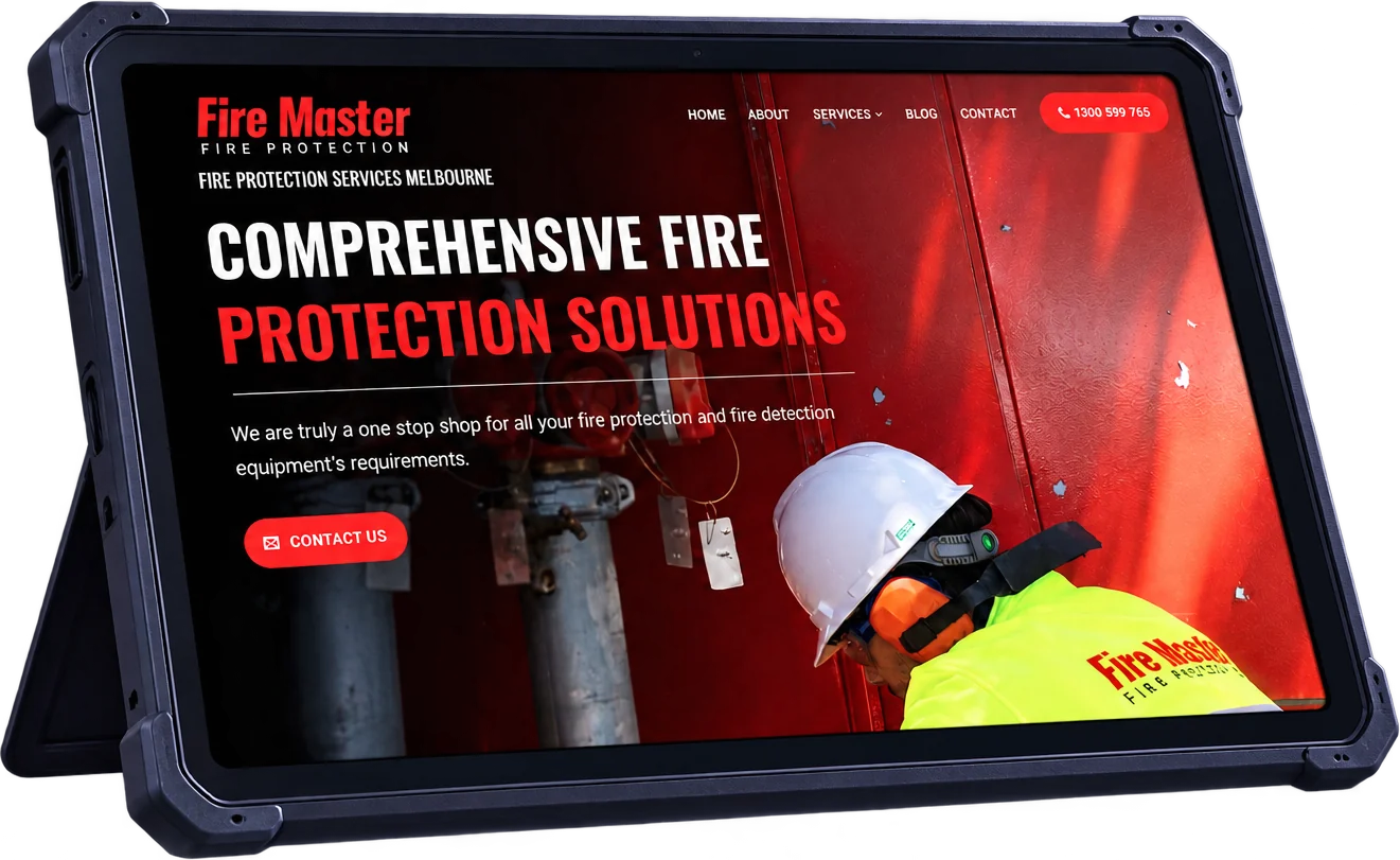 The Fire Master website on a rugged tablet