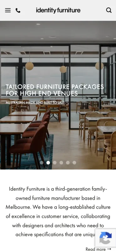 Identity Furniture website on a phone