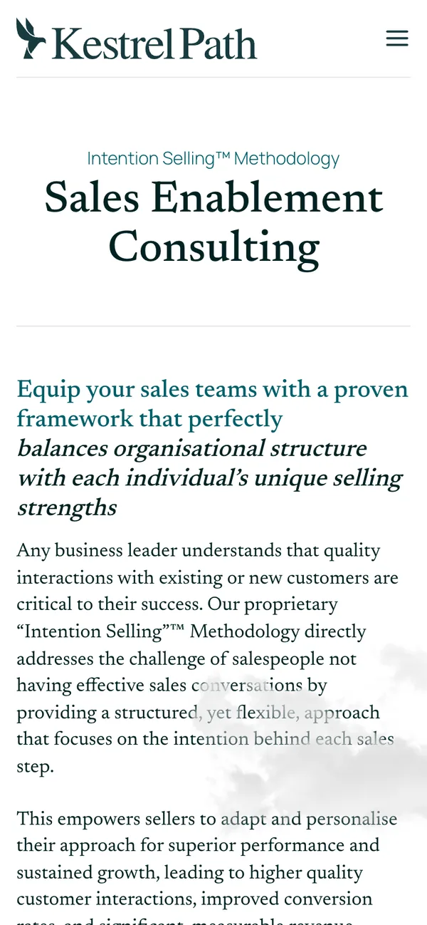 Kestrel Path sales enablement page on a phone