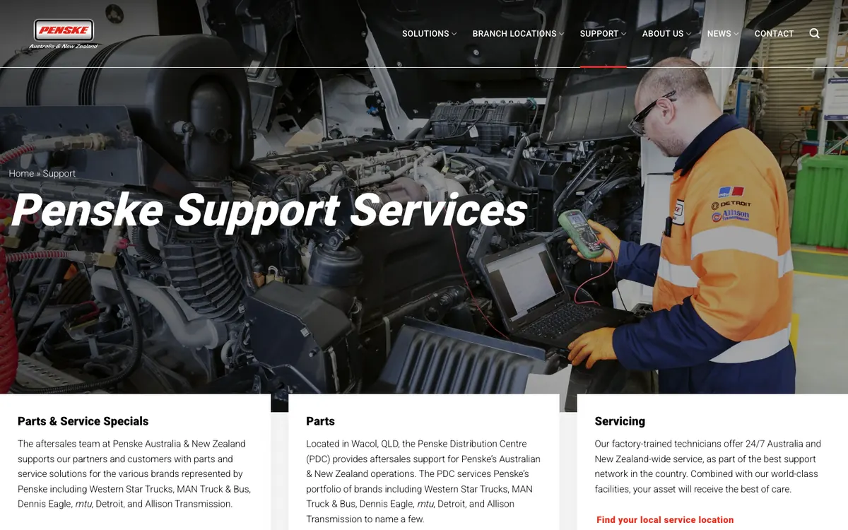 Penske Support Services page