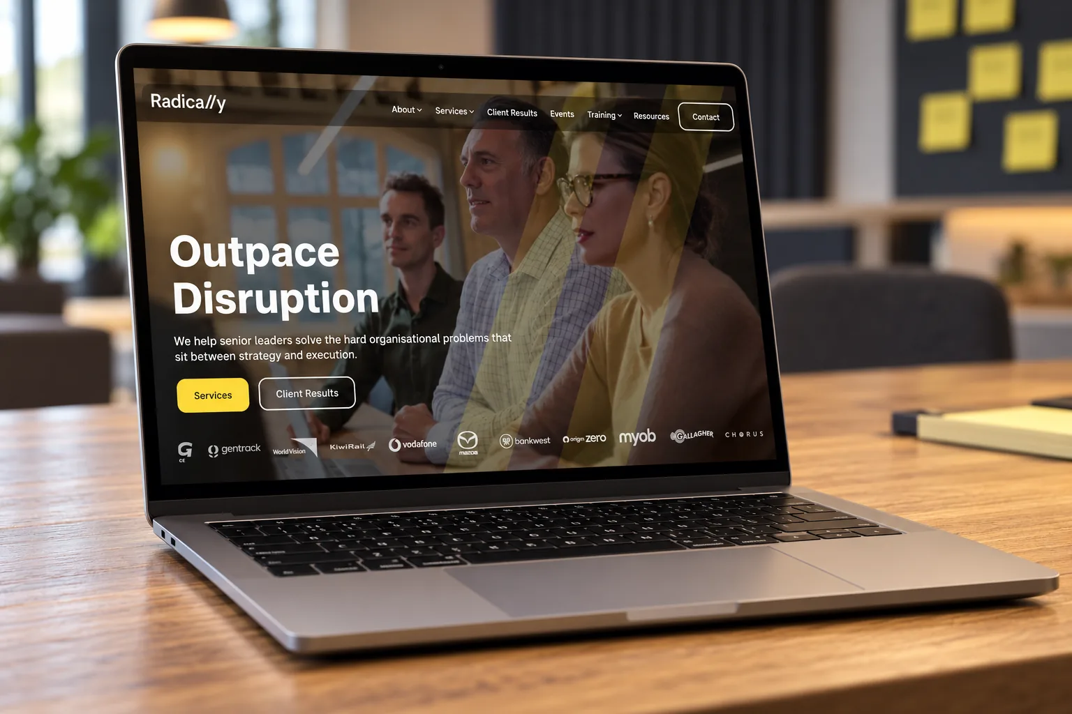 The Radically website on a laptop