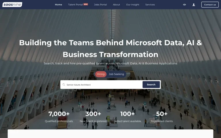 SaaS Nine homepage with the talent search