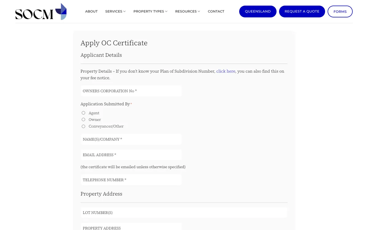 SOCM OC certificate application form