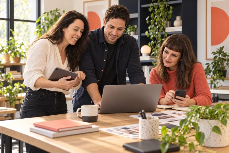 The team reviewing a website before launch