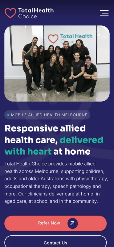 Total Health Choice homepage on a phone